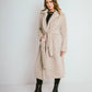 Long faux fur coat with herringbone pattern – Integrated belt
