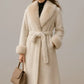 Long faux fur coat with shawl collar and tie belt – Luxury finish