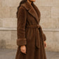 Long faux fur coat with shawl collar and tie belt – Luxury finish