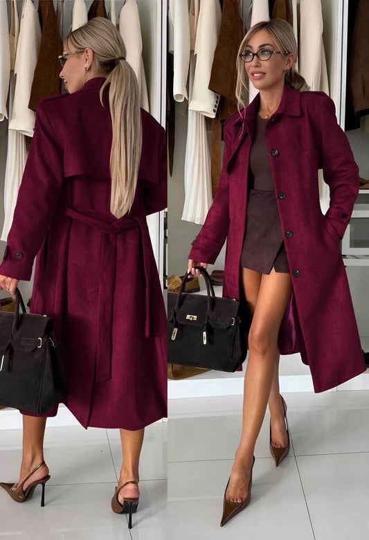 Long -suede suede trench coat