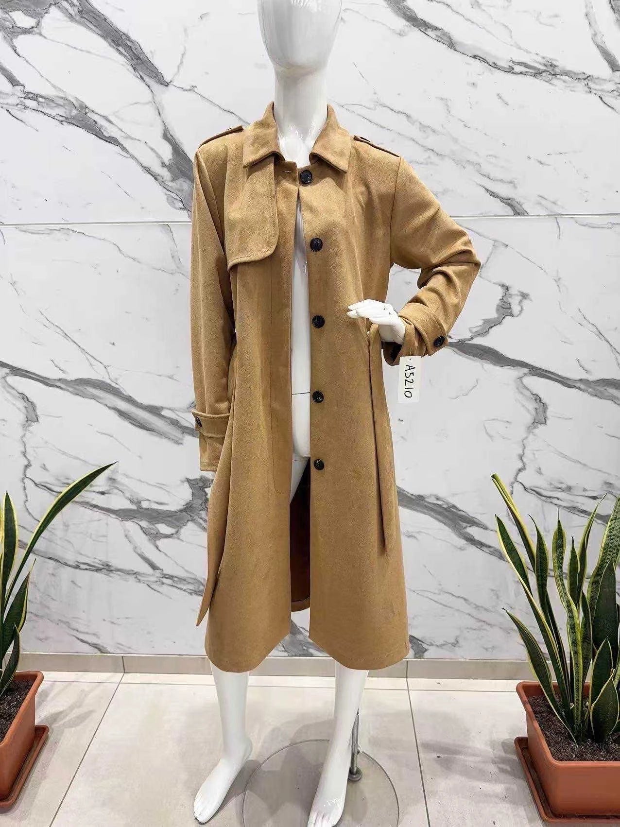 Long -suede suede trench coat