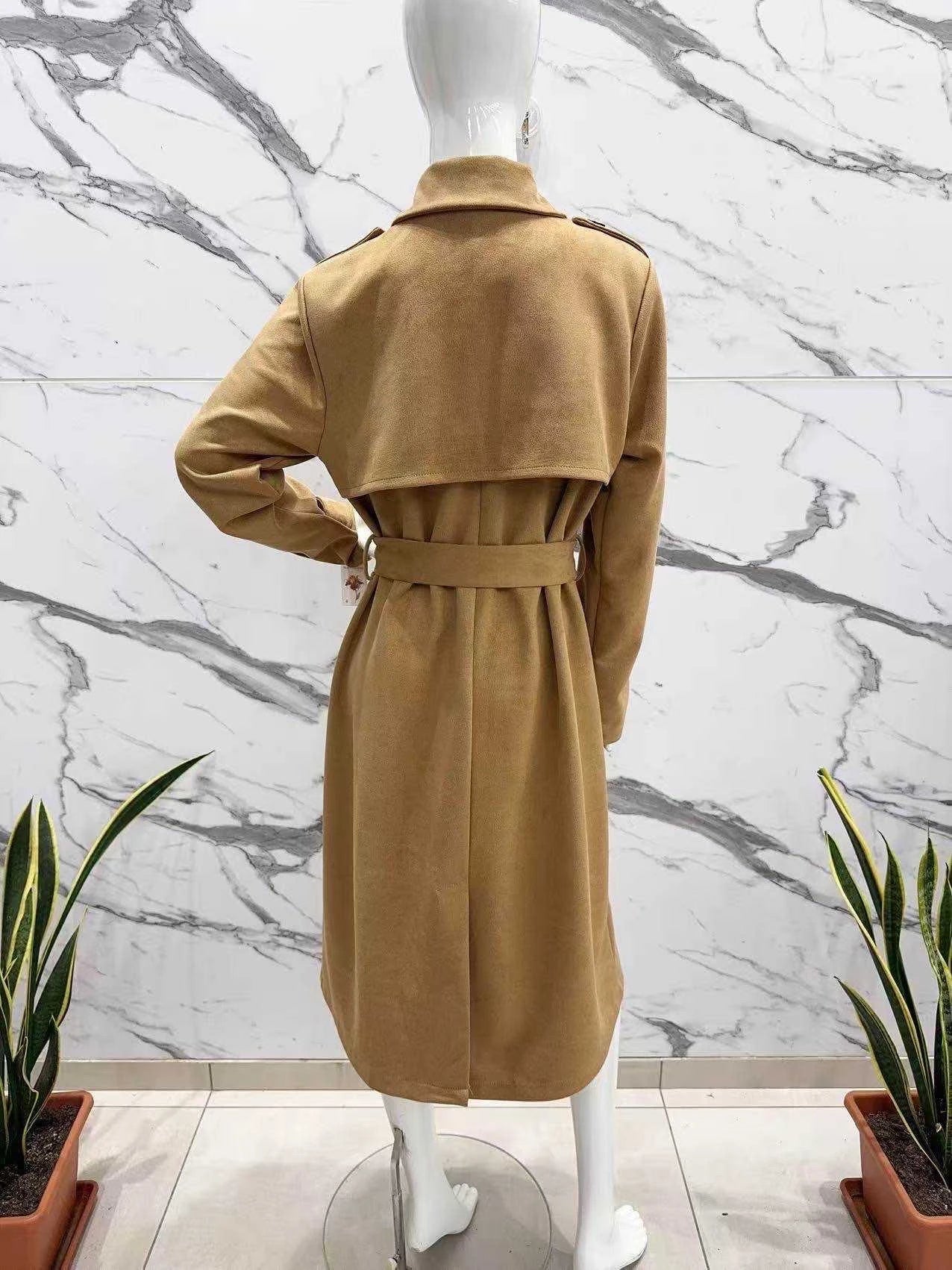 Long -suede suede trench coat