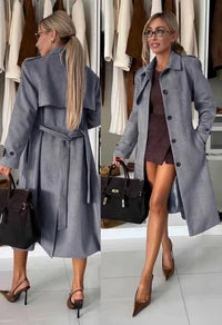 Long -suede suede trench coat