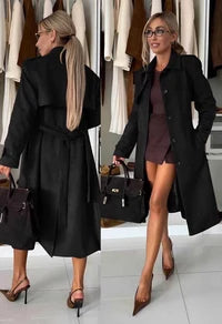 Long -suede suede trench coat