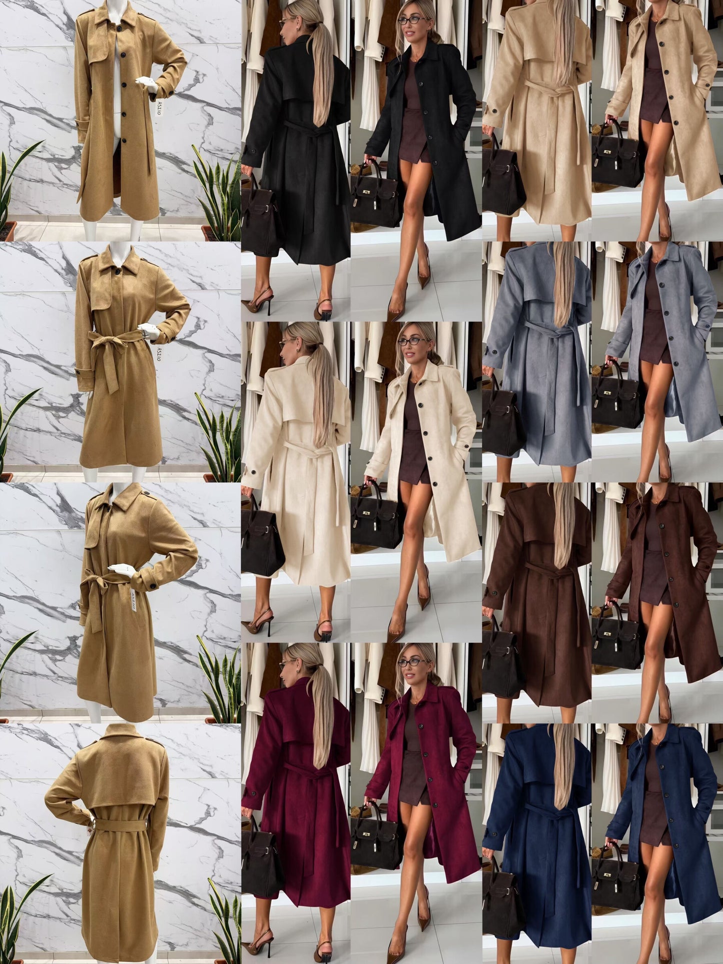 Long -suede suede trench coat