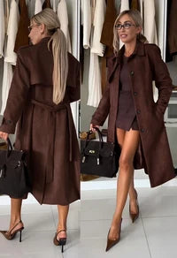 Long -suede suede trench coat