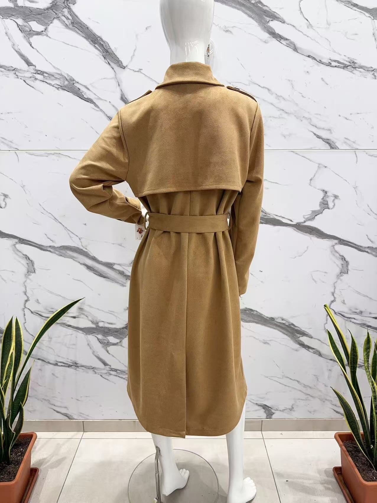 Long -suede suede trench coat