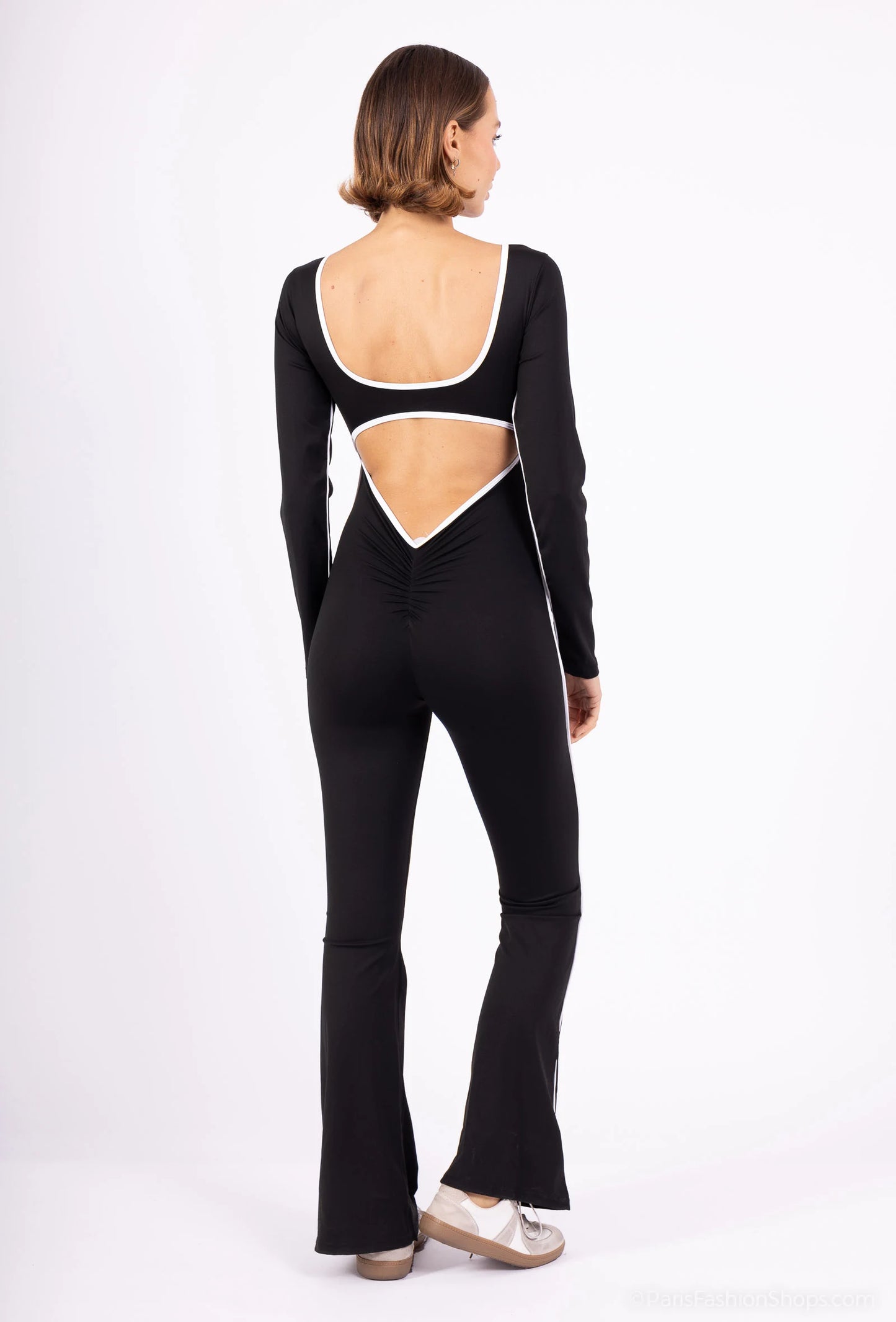 MILA – Sporty chic backless jumpsuit with contrasting details