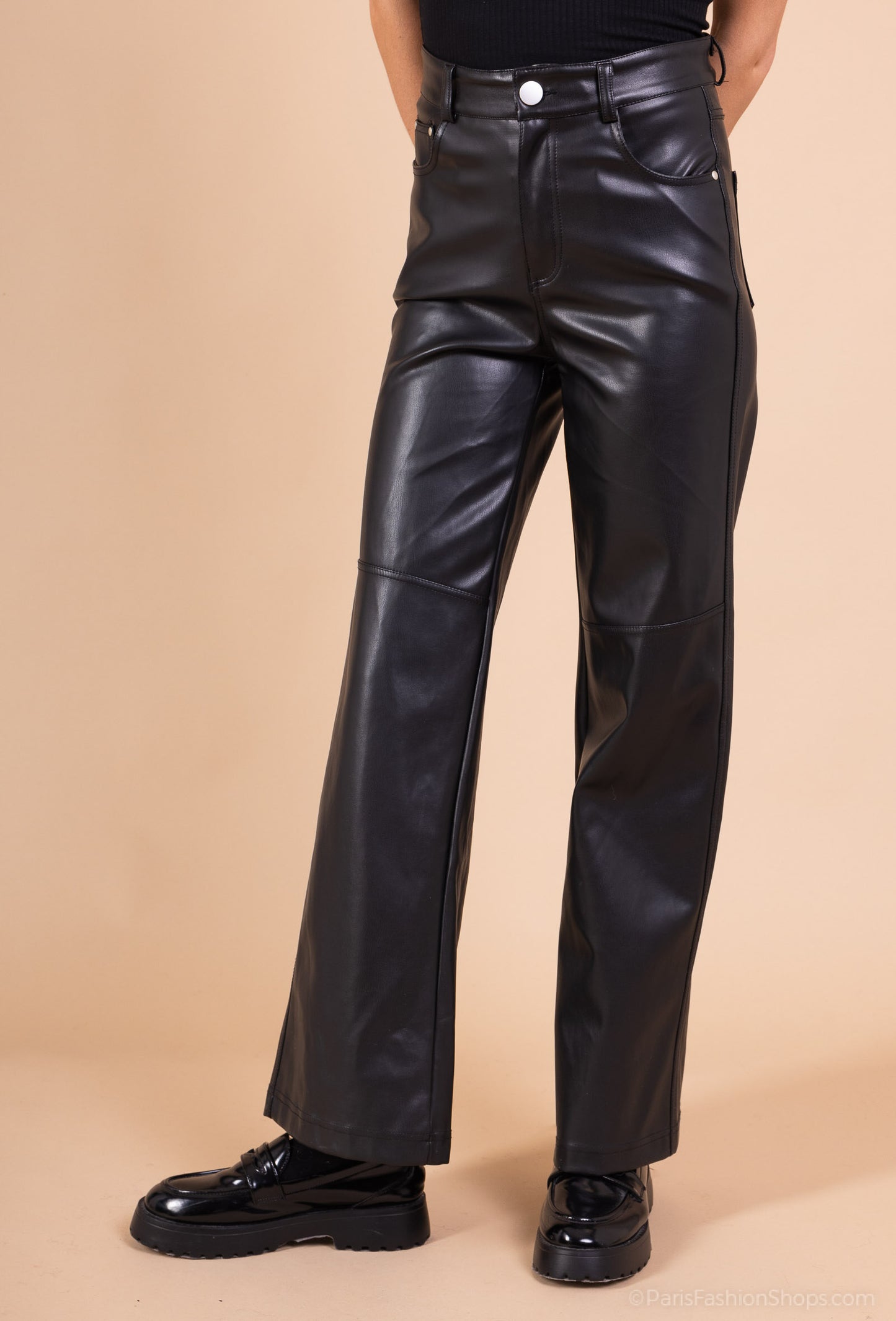 MILA – Wide-leg faux leather pants with back pockets