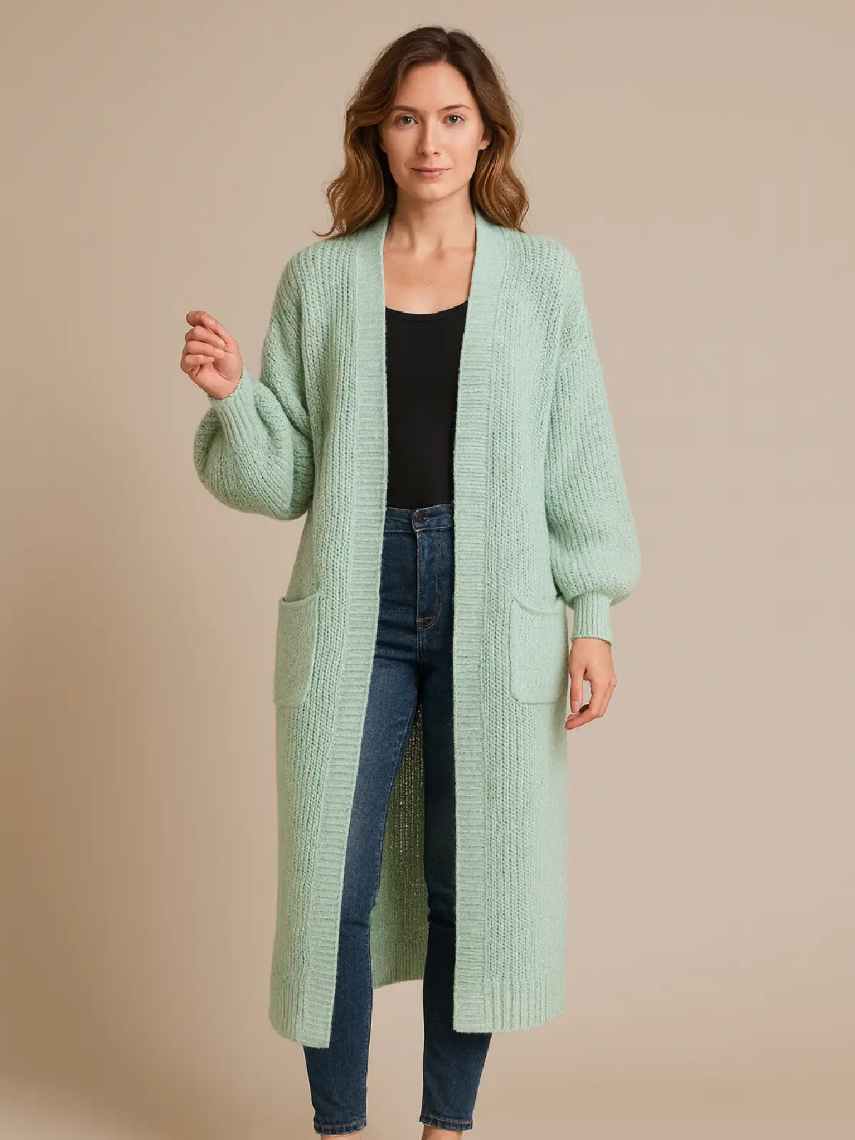 Long balloon sleeve cardigan