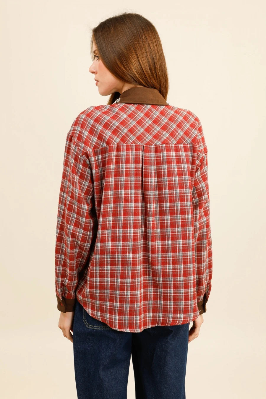 SIENNA – Plaid shirt with rhinestone-embellished collar