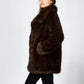Chic faux fur coat with oversized collar, elegant cocoon style