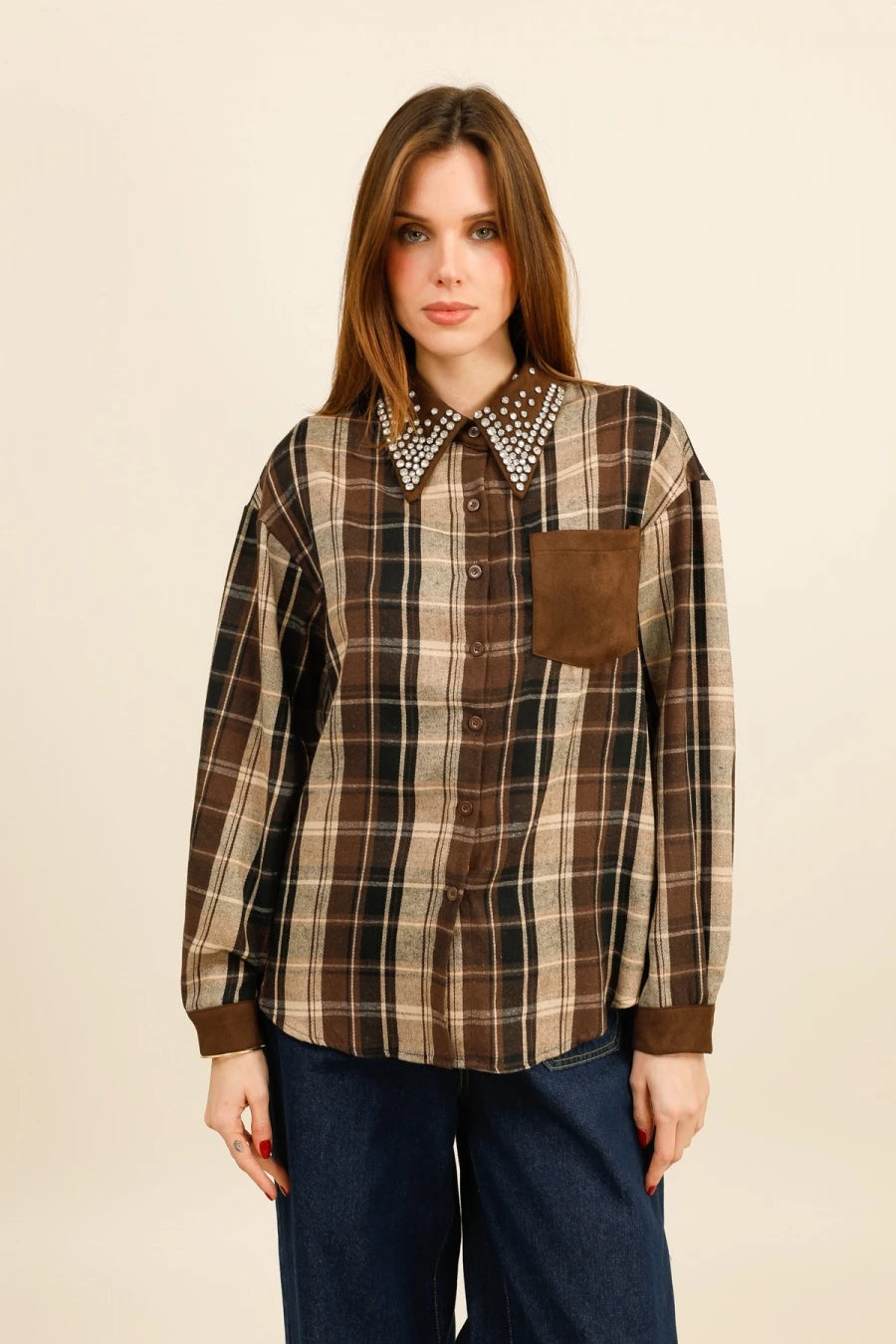 SIERRA – Checkered shirt with rhinestone-embellished collar
