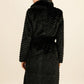 Long faux fur coat with herringbone pattern – Integrated belt