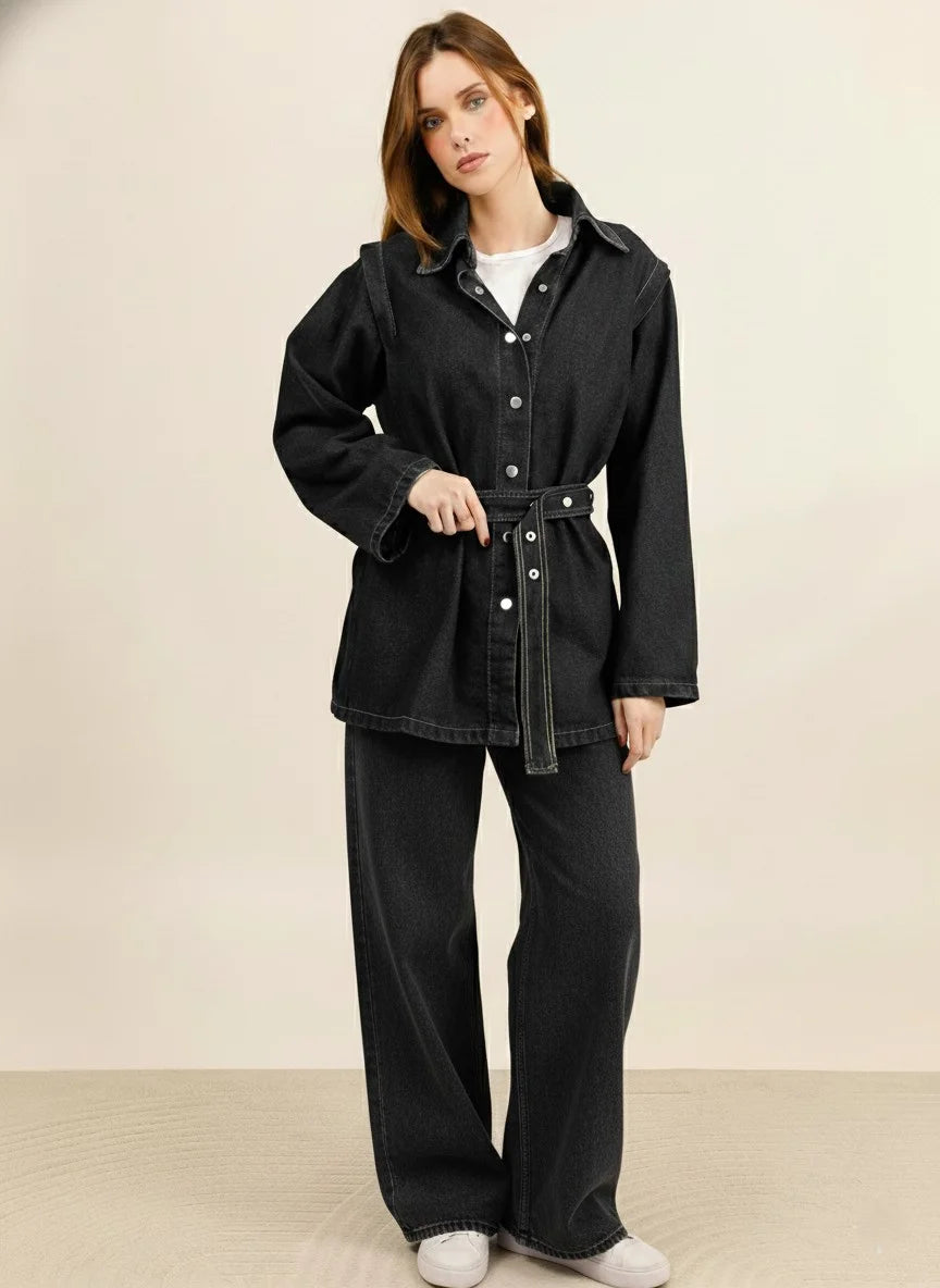 DENVER – Belted oversized denim set