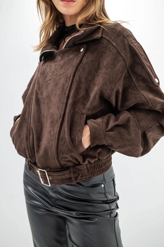 NAYA – Faux suede jacket with adjustable belt