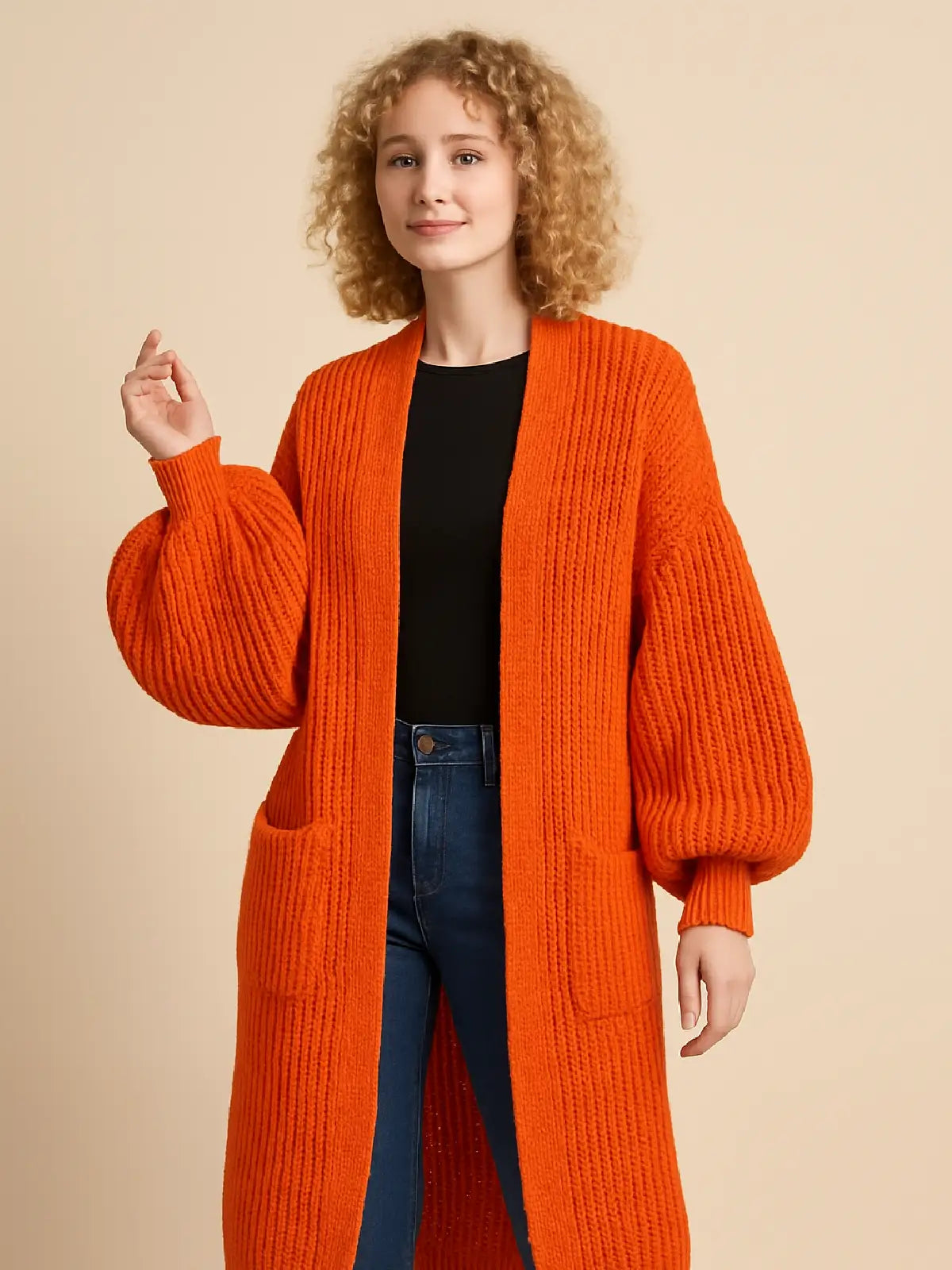 Long balloon sleeve cardigan
