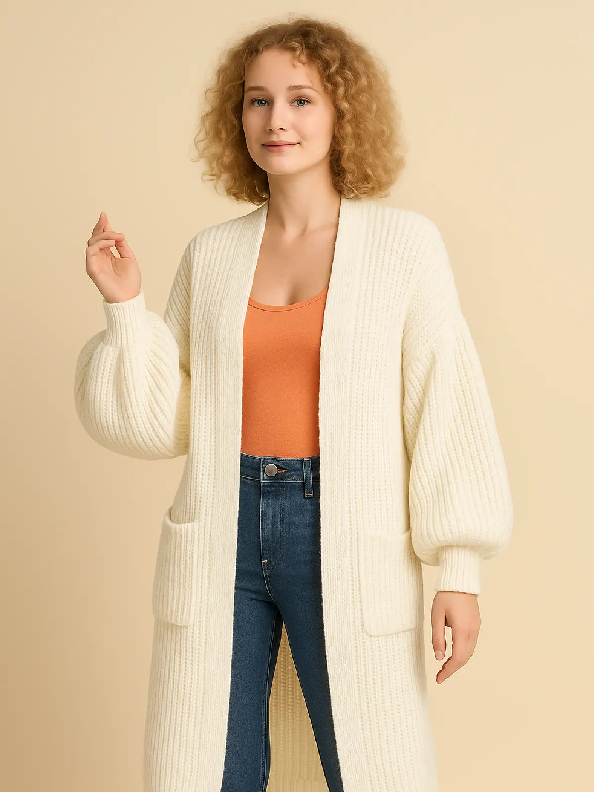 Long balloon sleeve cardigan