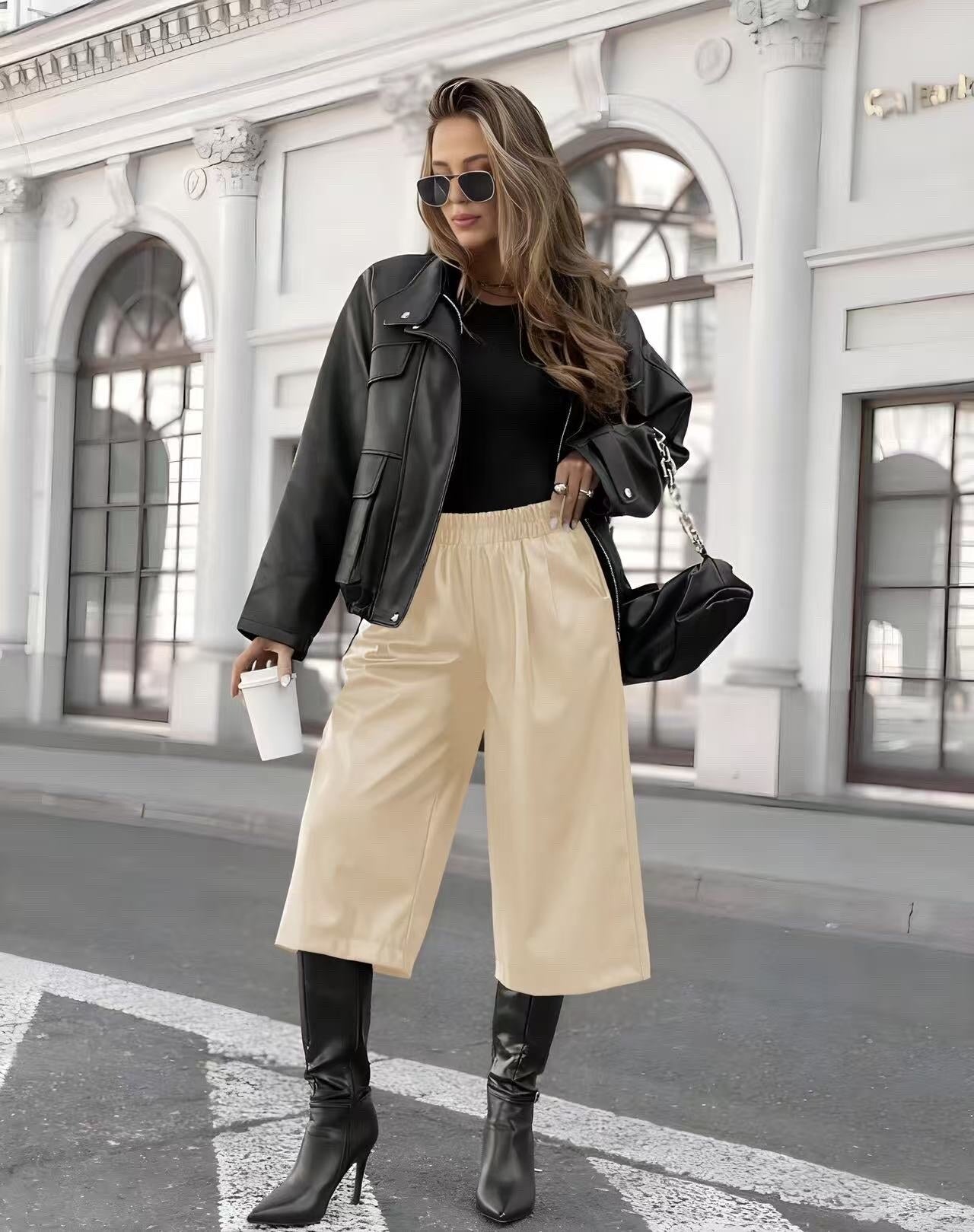 3/4 faux leather pants with pockets