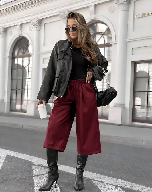 3/4 faux leather pants with pockets