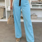Wide-leg trousers in washed gabardine with belt