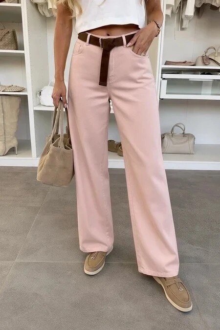 Wide-leg trousers in washed gabardine with belt