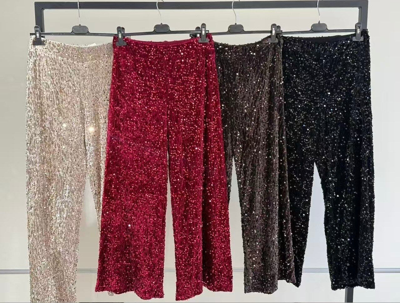 Elastic waist sequin pants