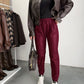 Elastic waist imitation leather pants