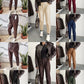 Elastic waist imitation leather pants