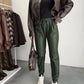 Elastic waist imitation leather pants