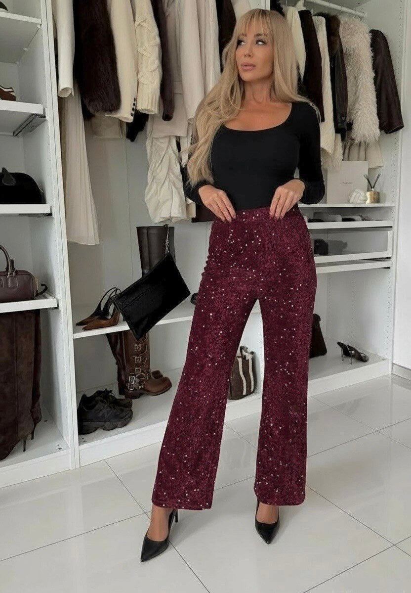 Elastic waist sequin pants