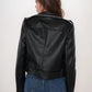 Faux leather biker jacket with studded collar – buckle belt and metal finishes