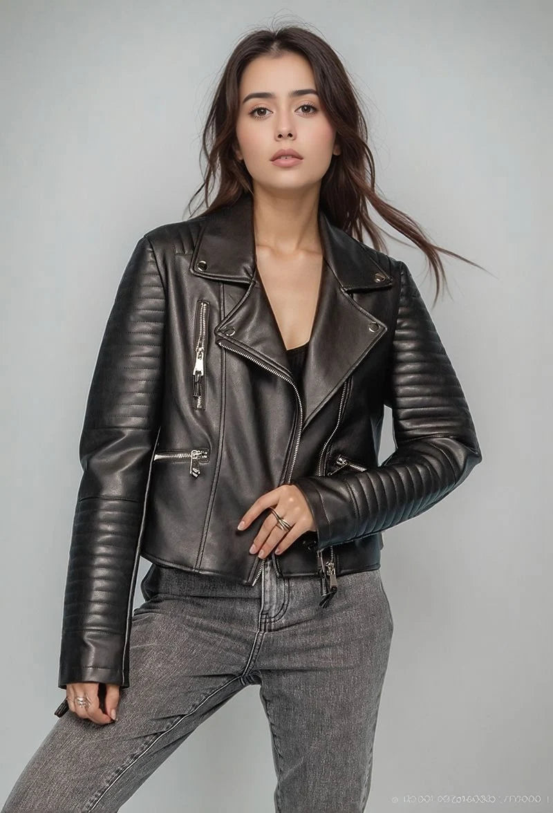 Fake leather biker jacket
