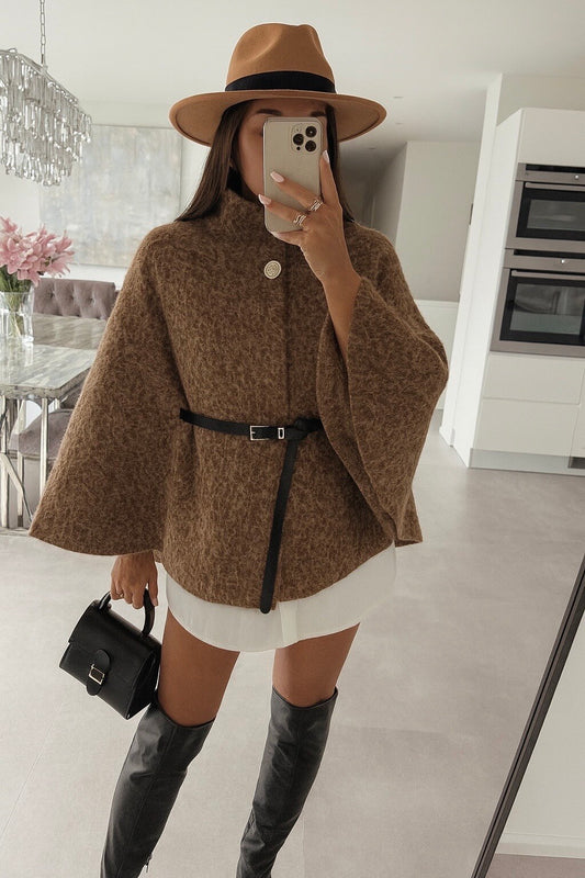 Boiled wool poncho with belt