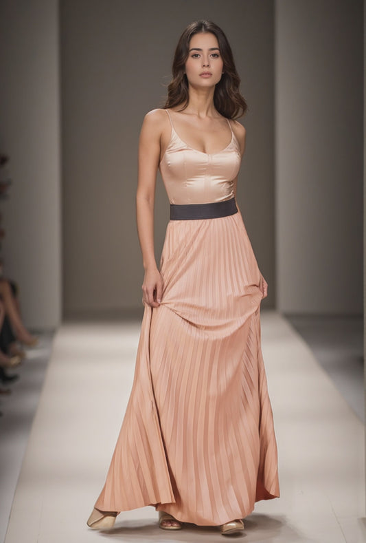 Flowy pleated maxi skirt with contrasting elastic waistband