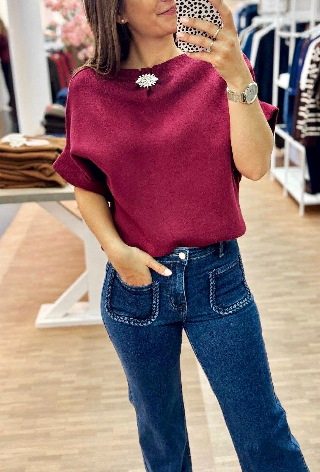 Pull with pine flower rhinestones