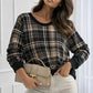 Round neck check print sweater