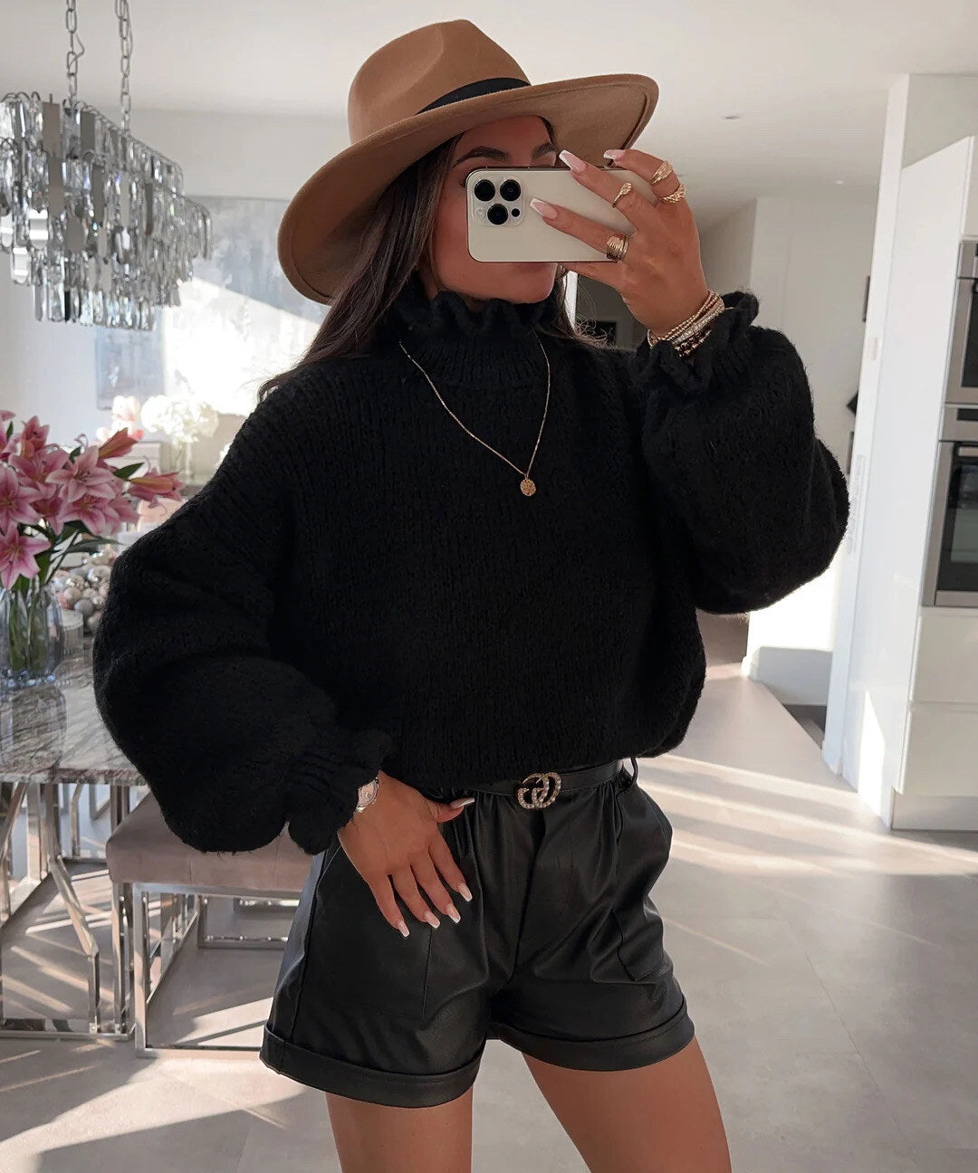 Wavy Turtleneck Sweater