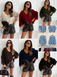 V-neck sweater with fringes