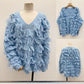 V-neck sweater with fringes