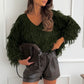V-neck sweater with fringes