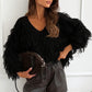 V-neck sweater with fringes