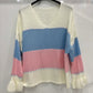 V-neck sweater with multicolored stripes and long sleeves