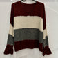 V-neck sweater with multicolored stripes and long sleeves