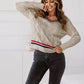 White twisted jerk V -neck sweater with tricolor strips