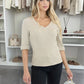 Sweater V -neck shiny materials short sleeves buttoned
