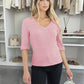 Sweater V -neck shiny materials short sleeves buttoned