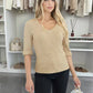 Sweater V -neck shiny materials short sleeves buttoned
