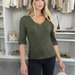Sweater V -neck shiny materials short sleeves buttoned