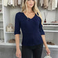 Sweater V -neck shiny materials short sleeves buttoned